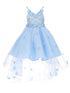 Big Girls Blue 3D Flower Embedded High Low Tulle Junior Bridesmaid Dress 8-12 - SophiasStyle.com
