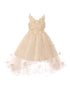 Little Girls Champagne 3D Floral Appliques Satin Tulle Flower Girl Dress 2-6 - SophiasStyle.com