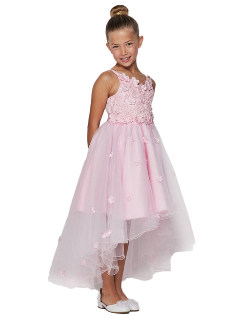 Little Girls Pink 3D Floral Appliques Satin Tulle Flower Girl Dress 2-6 - SophiasStyle.com
