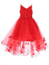 Big Girls Red 3D Flower Embedded High Low Tulle Junior Bridesmaid Dress 8-12 - SophiasStyle.com