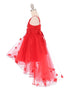 Big Girls Red 3D Flower Embedded High Low Tulle Junior Bridesmaid Dress 8-12 - SophiasStyle.com