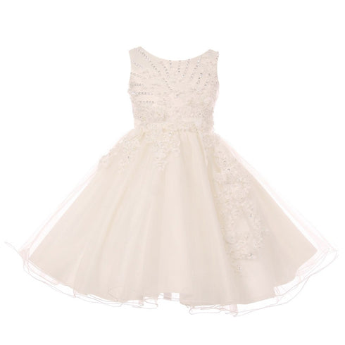 Big Girls Ivory Pearl Beaded Glitter Tulle Junior Bridesmaid Dress 8-12 - SophiasStyle.com