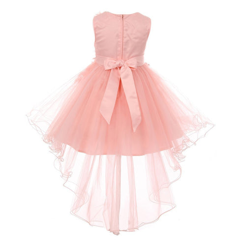 Big Girls Blush 3D Floral Appliques Hi-Low Tulle Junior Bridesmaid Dress 8-12 - SophiasStyle.com