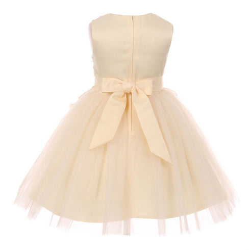 Big Girls Champagne 3D Floral Appliques Soft Tulle Flower Girl Dress 8-12 - SophiasStyle.com