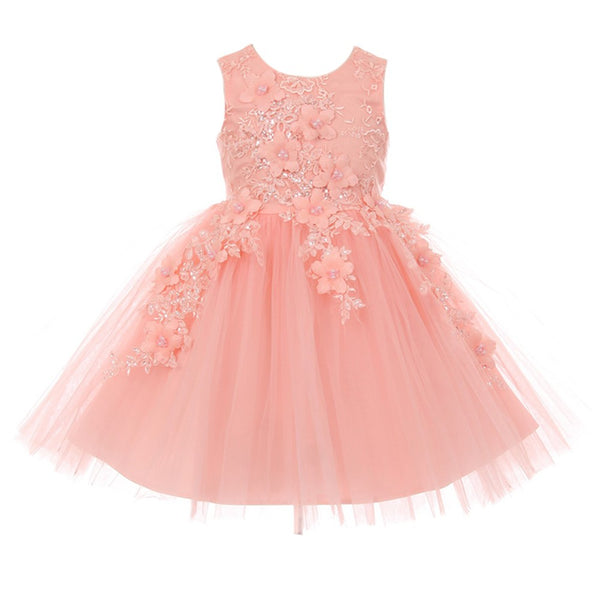 Little Girls Blush 3D Floral Appliques Soft Tulle Easter Flower Girl Dress 2-6 - SophiasStyle.com