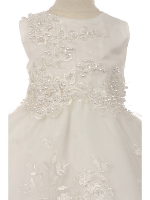 Baby Girls White Embroidered Pearls Tulle Sequin Easter Flower girl Dress 3-24M - SophiasStyle.com