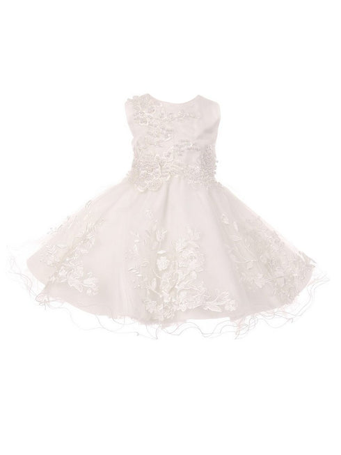 Baby Girls White Embroidered Pearls Tulle Sequin Easter Flower girl Dress 3-24M - SophiasStyle.com