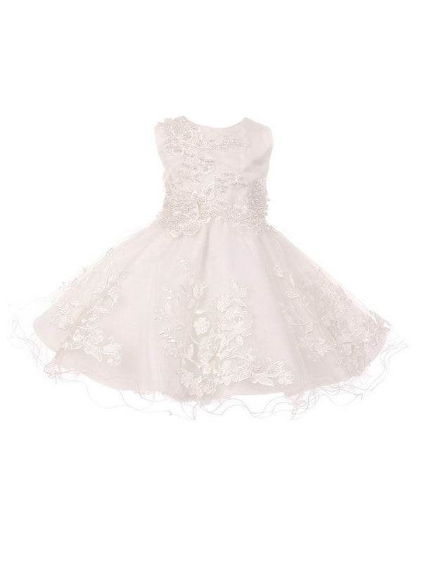 Baby Girls White Embroidered Pearls Tulle Sequin Easter Flower girl Dress 3-24M - SophiasStyle.com
