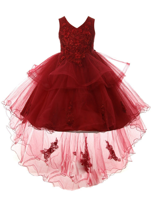 Girls Lace Applique Sequin Tulle Junior Bridesmaid Dress 2-12 - SophiasStyle.com