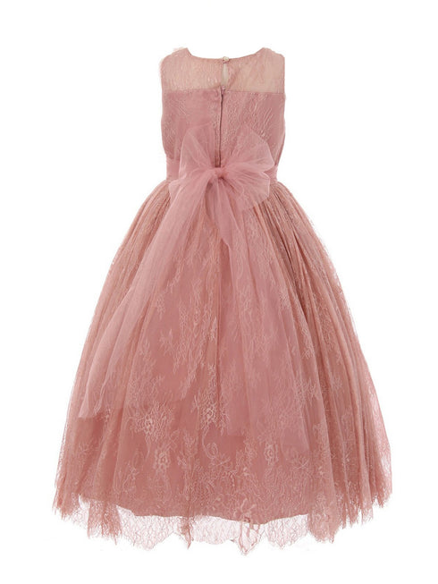 Big Girls Rose Sequin Feather Chantilly Lace Junior Bridesmaid Dress 8-12 - SophiasStyle.com
