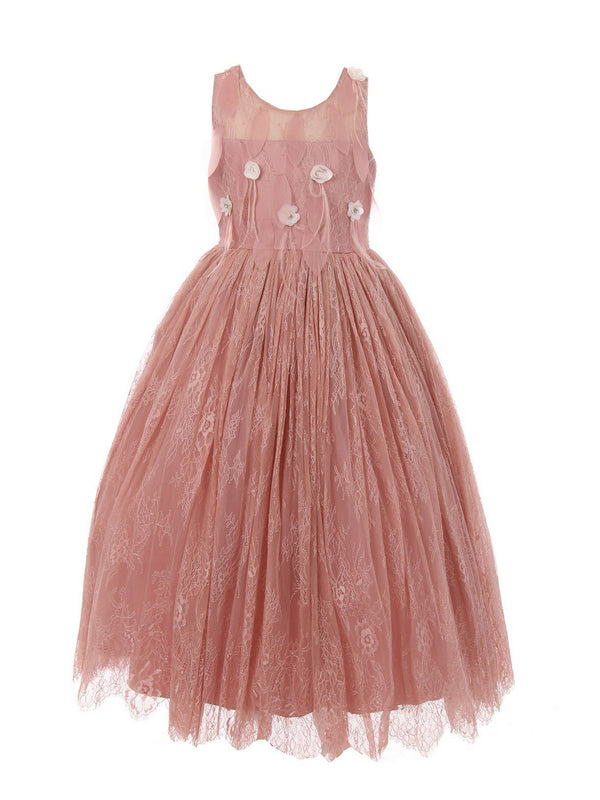 Little Girls Rose Sequin Feather Chantilly Lace Tulle Flower Girl Dress 2-6 - SophiasStyle.com