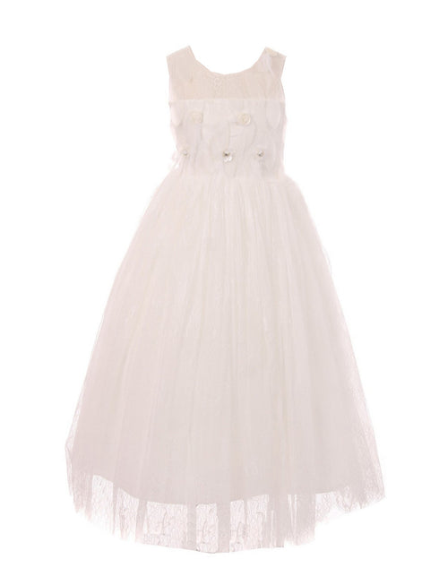 Big Girls Ivory Sequin Feather Chantilly Lace Junior Bridesmaid Dress 8-12 - SophiasStyle.com