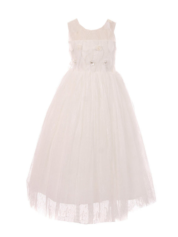 Big Girls Ivory Sequin Feather Chantilly Lace Junior Bridesmaid Dress 8-12 - SophiasStyle.com