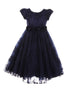 Big Girls Navy French Chantilly Lace T-Length Junior Bridesmaid Dress 8-12 - SophiasStyle.com