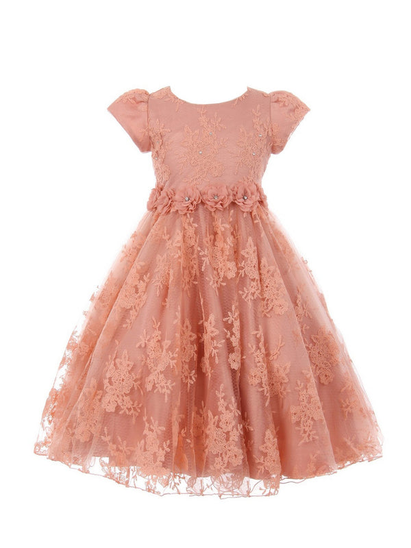 Little Girls Dusty Pink French Chantilly Lace T-Length Flower Girl Dress 2-6 - SophiasStyle.com