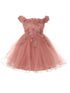 Baby Girls Dusty Rose 3D Floral Sequin Tulle OffShoulder Flower Girl Dress 6-24M - SophiasStyle.com