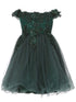 Big Girls Hunter Green Floral Sequin Off Shoulder Junior Bridesmaid Dress 8-12 - SophiasStyle.com