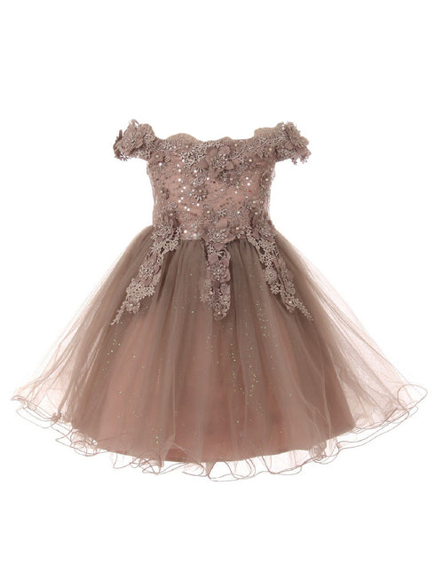 Girls Multi Color 3D Floral Tulle Off Shoulder Junior Bridesmaid Dress 2-12 - SophiasStyle.com