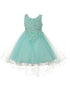 Big Girls Aqua Rhinestone Pearl Wired Tulle Hi-Low Junior Bridesmaid Dress 8-12 - SophiasStyle.com