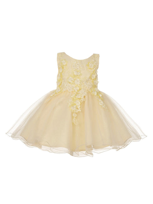 Baby Girls Multi Color Pearl Beaded 3D Floral Applique Flower Girl Dress 3-24M - SophiasStyle.com