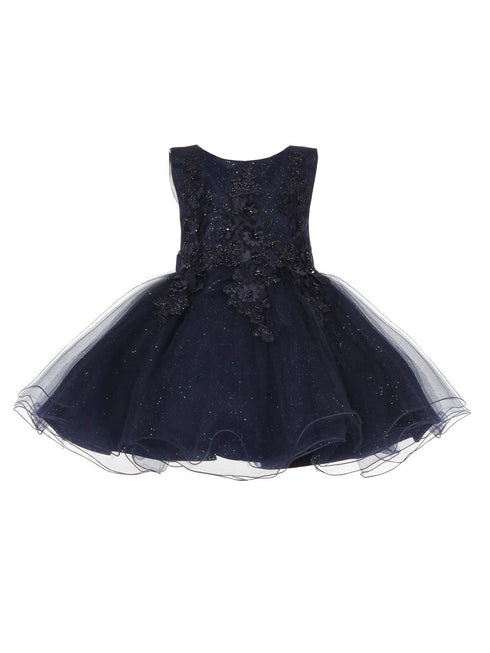 Baby Girls Multi Color Pearl Beaded 3D Floral Applique Flower Girl Dress 3-24M - SophiasStyle.com