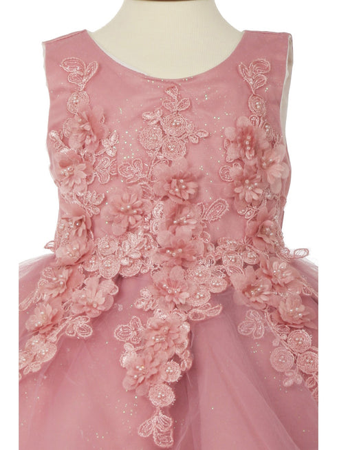 Baby Girls Multi Color Pearl Beaded 3D Floral Applique Flower Girl Dress 3-24M - SophiasStyle.com