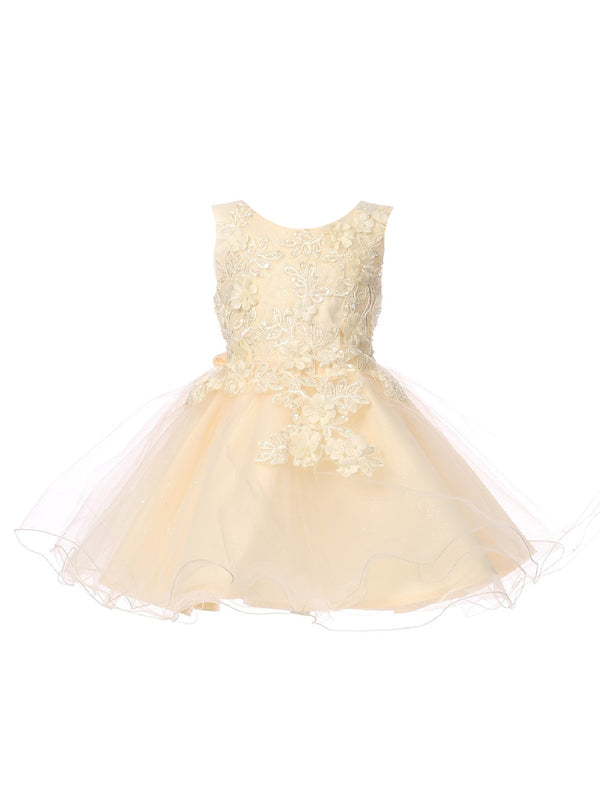 Cinderella Couture Baby Girls Champagne 3D Floral Lace Flower Girl Dress 6-24M - SophiasStyle.com