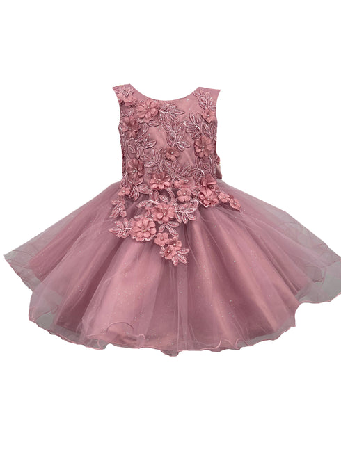 Cinderella Couture Baby Girls Dusty Rose 3D Floral Lace Flower Girl Dress 6-24M - SophiasStyle.com