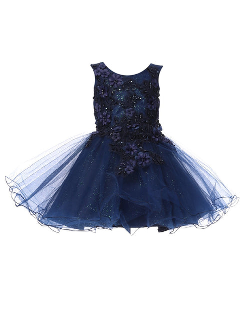 Cinderella Couture Baby Girls Navy 3D Floral Lace Flower Girl Dress 6-24M - SophiasStyle.com