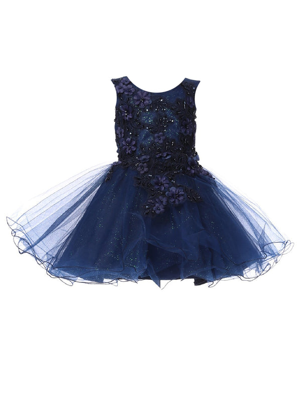 Cinderella Couture Baby Girls Navy 3D Floral Lace Flower Girl Dress 6-24M - SophiasStyle.com