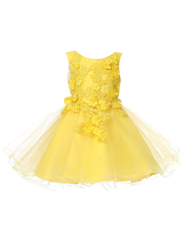 Cinderella Couture Baby Girls Yellow 3D Floral Lace Flower Girl Dress 6-24M - SophiasStyle.com