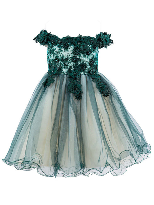 Lala and Erina by Cinderella Couture 3D Flower Lace Two-Tone Dress with Glitter Tulle Skirt, Sizes 2-12 - SophiasStyle.com