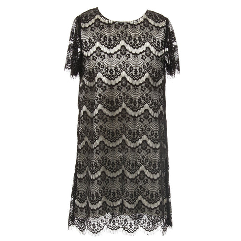 Big Girls Black Eyelet Lace Scallop Short Sleeved Party Dress 8-14 - SophiasStyle.com