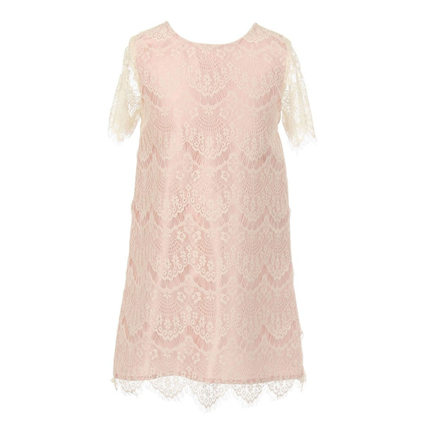 Little Girls Ivory Rose Eyelet Lace Scallop Short Sleeved Party Dress 2-4T - SophiasStyle.com