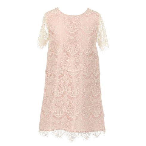 Big Girls Ivory Rose Eyelet Lace Scallop Short Sleeved Party Dress 8-14 - SophiasStyle.com