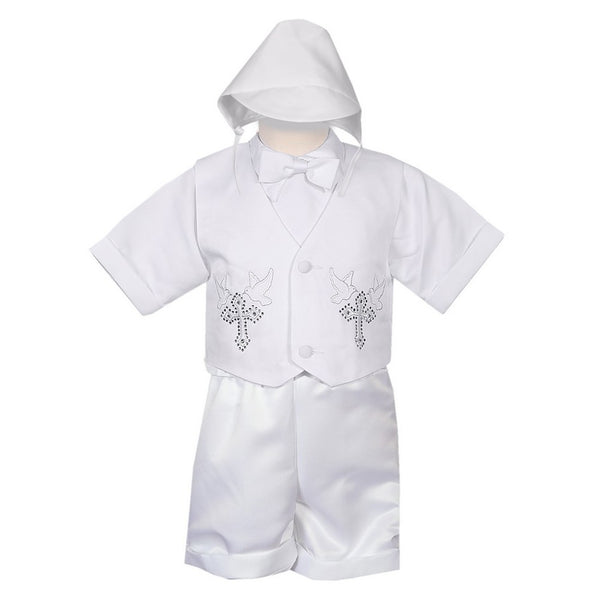 Rafael Collection Baby Boys 4 pc Rhinestone Cross Vest Hat Baptism Outfit 3-24M - SophiasStyle.com