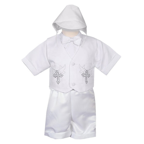 Rafael Collection Little Boys 4 pc Rhinestone Cross Vest Hat Baptism Outfit 2-4 - SophiasStyle.com