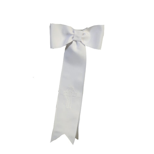 Lito Boys White Grosgrain Ribbon Embroidered Celtic Cross Arm Band - SophiasStyle.com