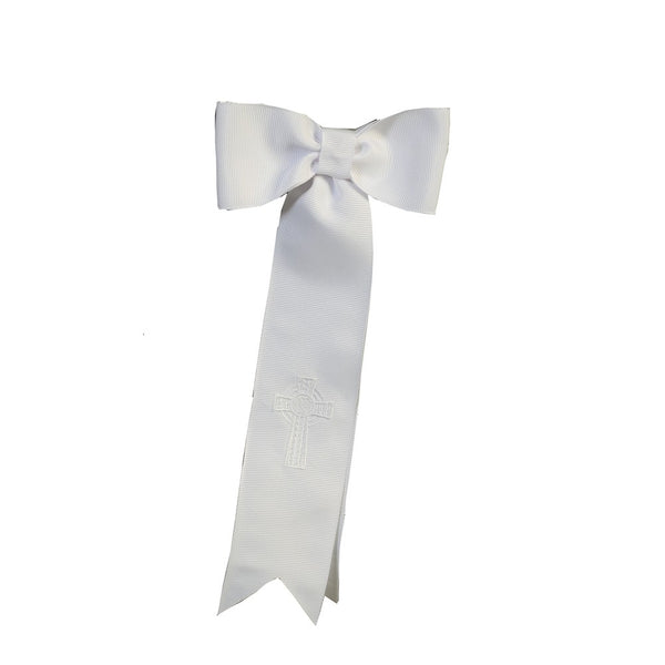Lito Boys White Grosgrain Ribbon Embroidered Celtic Cross Arm Band - SophiasStyle.com