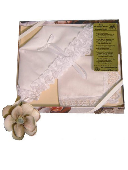 Little Things Mean A Lot Little Girls White Bonnet Towel Hankie Lace Trousseau - SophiasStyle.com