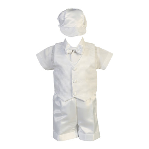 Little Boys White Striped Organza Satin Shorts Christening Set 2-3T - SophiasStyle.com