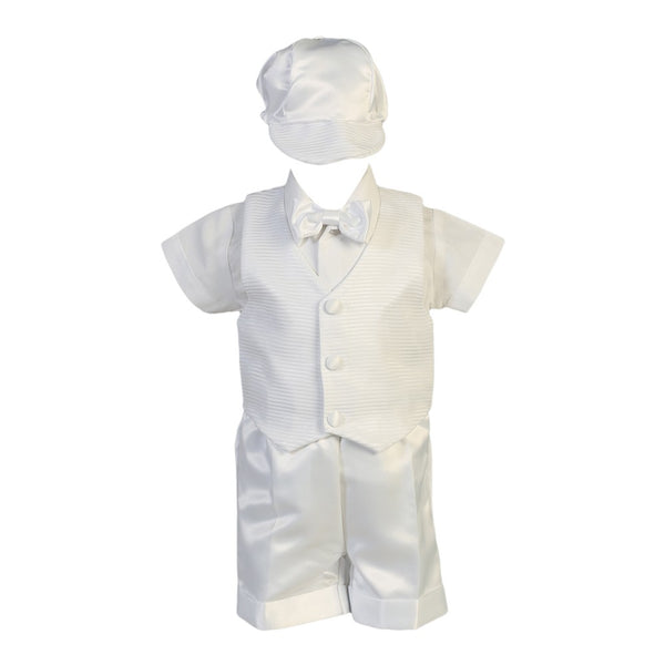 Little Boys White Striped Organza Satin Shorts Christening Set 2-3T - SophiasStyle.com