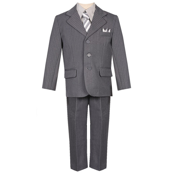 Big Boys Gray Pinstripe 5 Piece Vest Jacket Pants Special Occasion Suit 8-20 - SophiasStyle.com