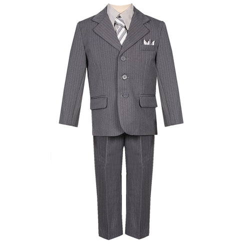 Little Boys Gray Pinstripe 5 Piece Vest Jacket Pants Special Occasion Suit 2-7 - SophiasStyle.com