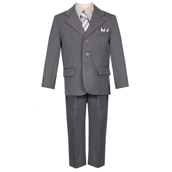 Little Boys Gray Pinstripe 5 Piece  Vest Jacket Pants Special Occasion Suit 2-7 - SophiasStyle.com