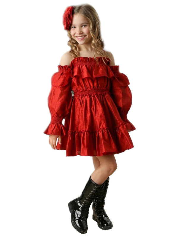 Ooh La La Couture Girls Ruby Red Cold Shoulder Long Sleeve Avery Dress 12M-14 - SophiasStyle.com