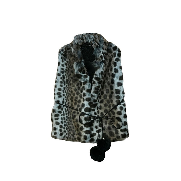 Petite Adele Girls Brown Animal Printed Faux Fur Pompom Belt Vest 2-8 - SophiasStyle.com