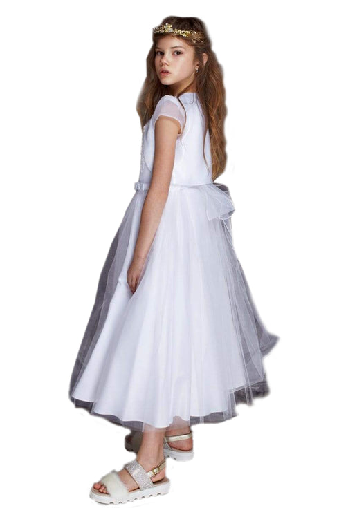 Petite Adele Big Girls White Satin Organza Sleeve Special Occasion Bolero 10-20 - SophiasStyle.com