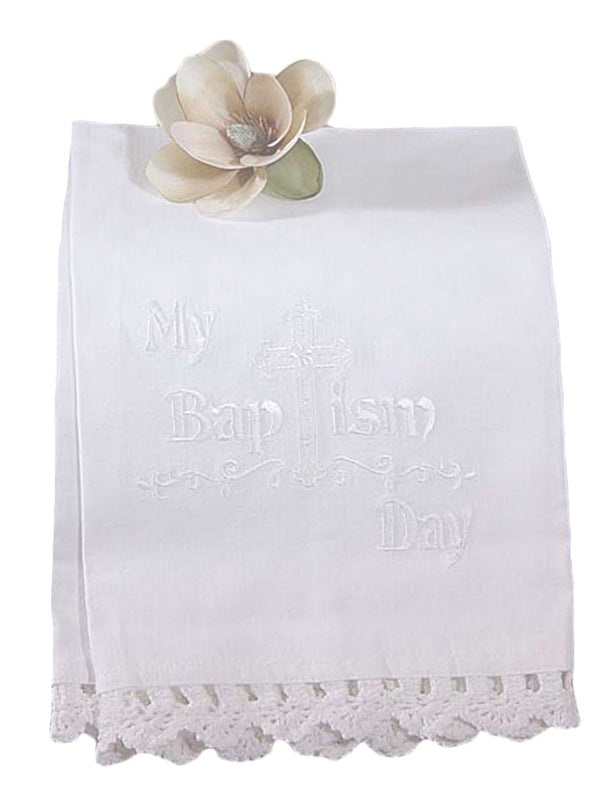 Little Things Mean A Lot White Lace Cotton Embroidered Christening Towel - SophiasStyle.com