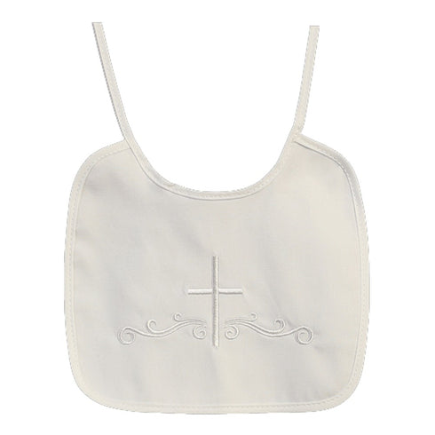 Lito Baby Girls boys White Embroidered Cross Cotton Christening Baptism Bib - SophiasStyle.com